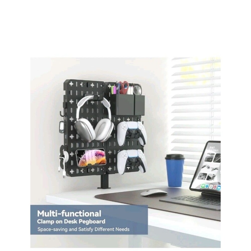 KDD 7 in 1 Clamp-on Desk Pegboard - No Drill Side Storage with Black